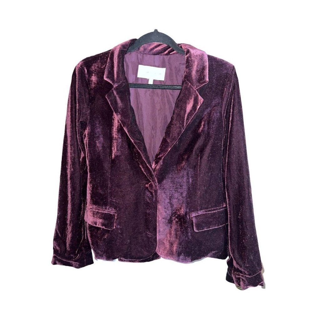 CUPCAKES AND CASHMERE Dark Purple Crushed Velvet Event Occasion Button Blazer